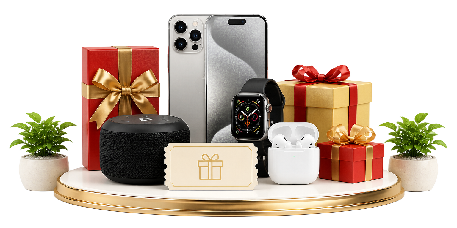 Smartphone, smartwatch, earbuds, speaker, gift boxes and voucher prizes